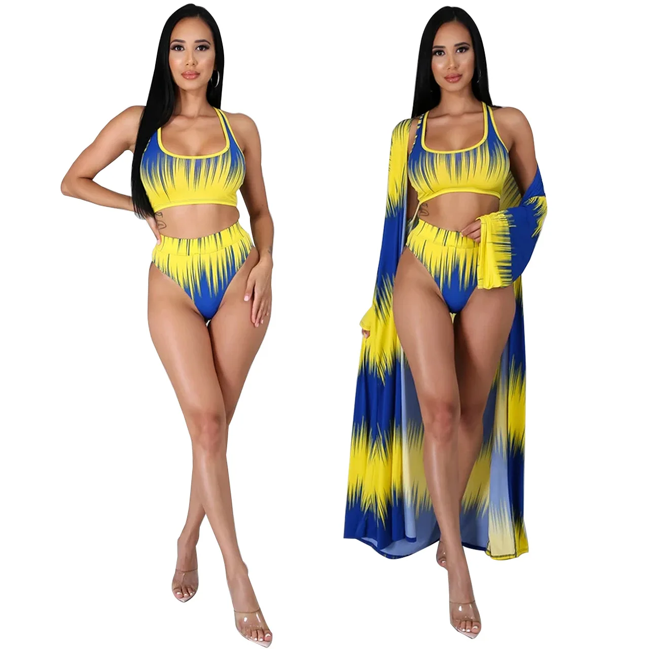 

8601 2020 express sales of Europe and the United States sexy new swim swimsuit printed triangular bikini three-piece set