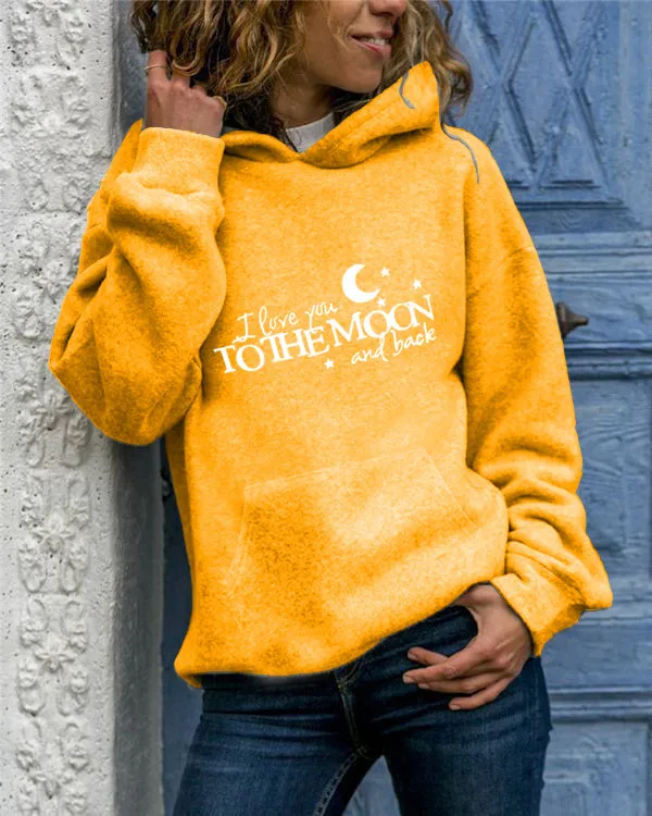 

Women Hoodie To The Moon Letter Printed Hoodies Women Fleece Long Sleeve Loose Sweatshirt with Hat Girls Pullovers Winter