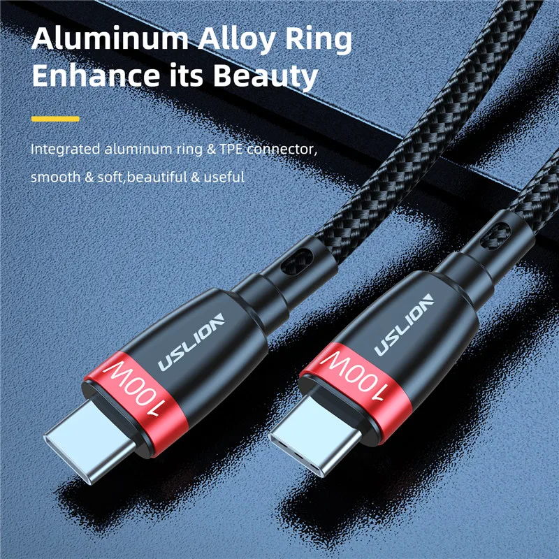 USLION PD 100W USB C to Type Cable for Samsung Xiaomi Redmi MacBook Pro QC4.0 5A Fast Charging Type-C Devices | Мобильные телефоны