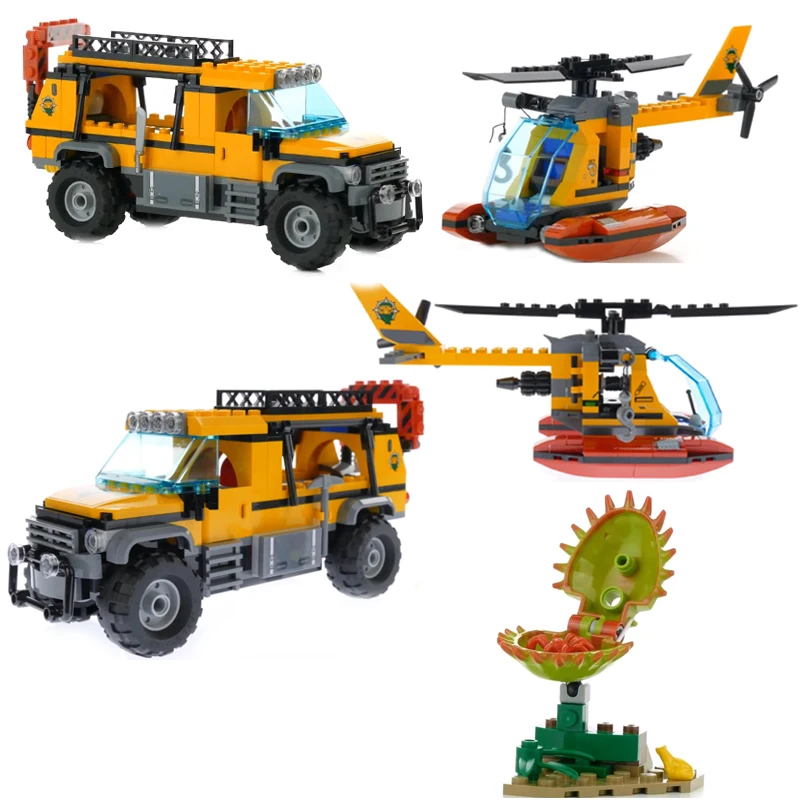 

870 Pieces Jungle Exploration Heavy Observation Truck Model Building Blocks Figures Bricks Sets Education Toys for Children Kids