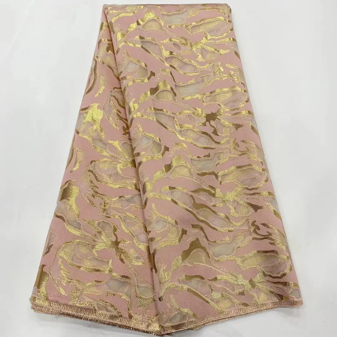 

Yellow African Damask Jacquard Brocade Fabric 2021 Nigerian Organza Lace Cloth French Net Material Tissus Telas For Dress POZ27