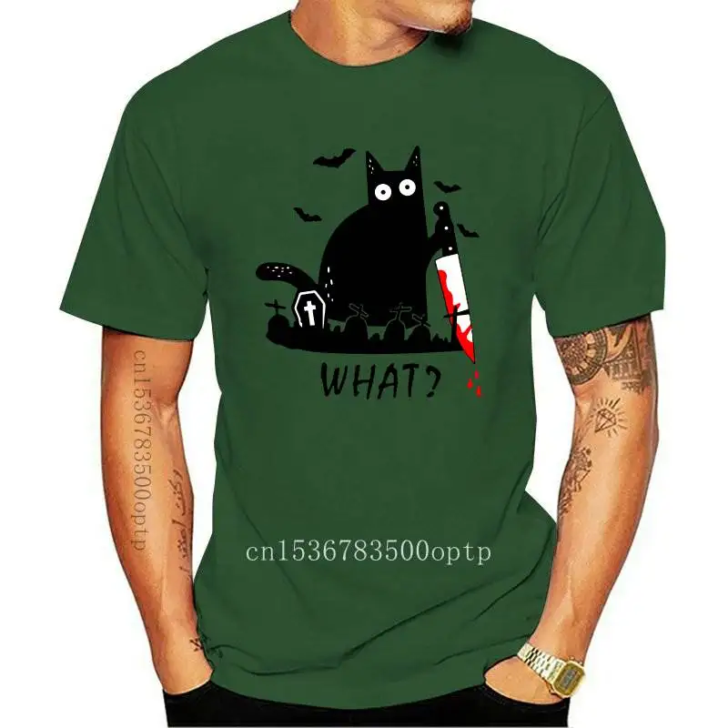 

New Black Cat What Murderous Colored Print T-shirt Trendy Cat Mom Halloween Tshirt Funny Women's Autumn Holiday Graphic Tees Top