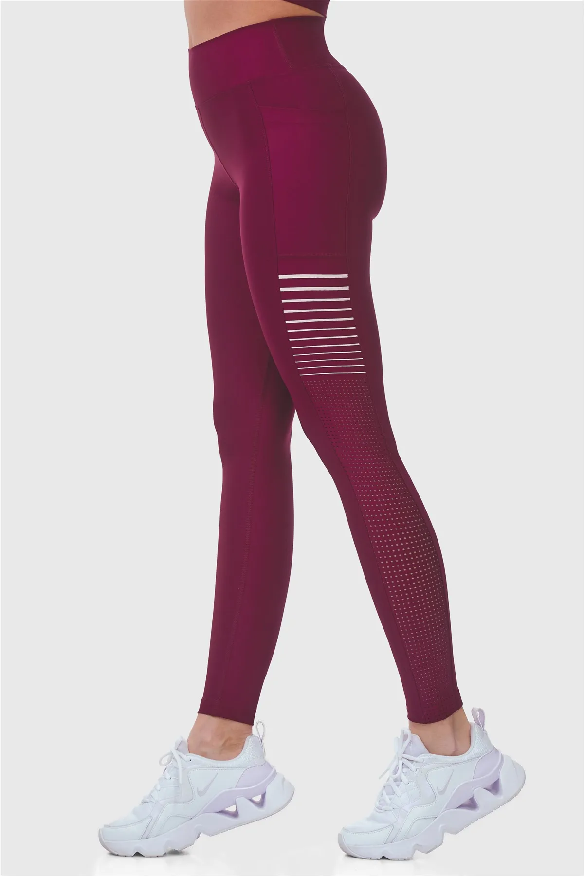 Superstacy Laser Cut Pocket High Waist Burgundy Sports Leggings