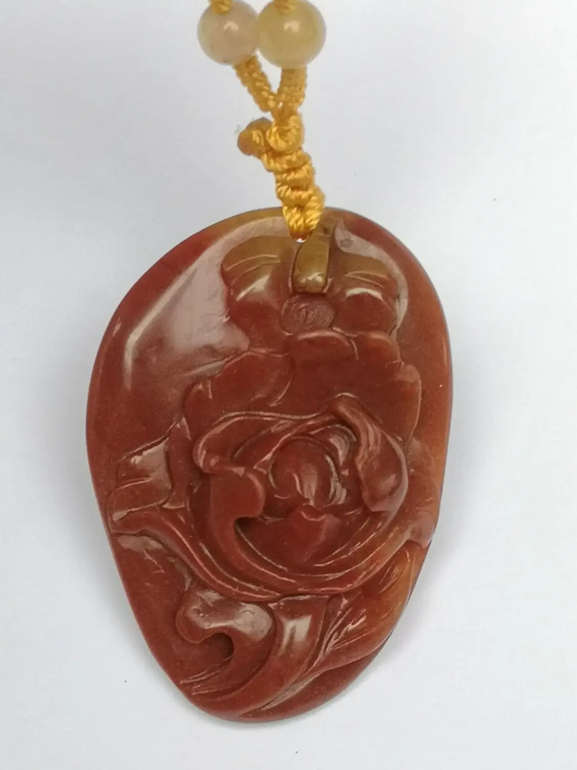 

YIZHU CULTUER ART 100% натуральный ручной резной китайский нефрит ожерелье кулон благоприятный Пион безделушка подарок
