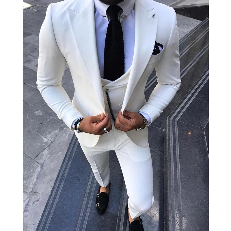

Мужской облегающий костюм для выпускного, белый пиджак с двубортным жилетом, смокинг для свадьбы из 3 предметов, модная мужская куртка и брю...