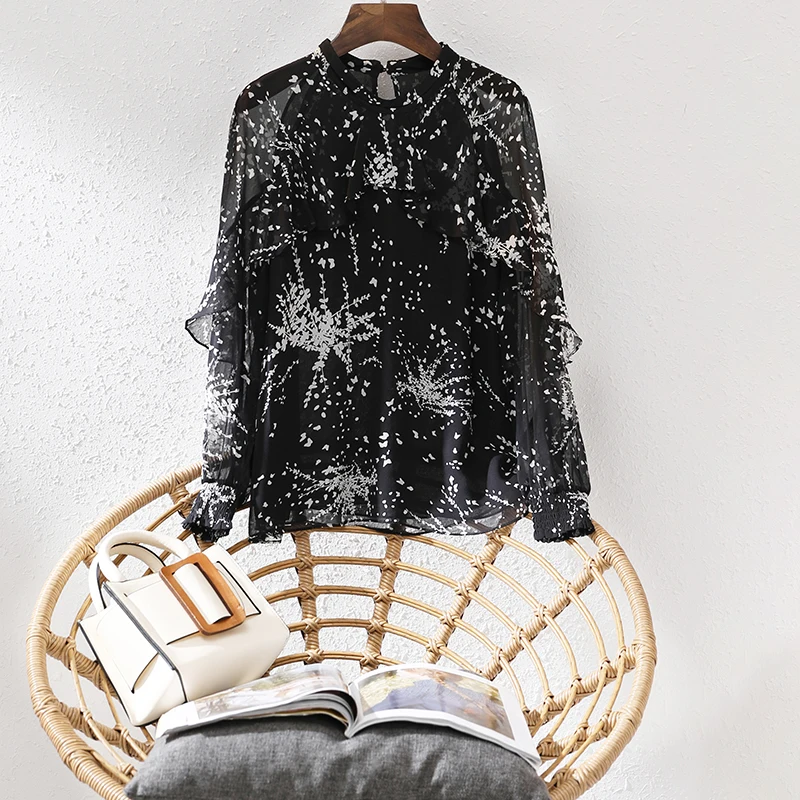 Женские топы из натурального шелка 100% блузки элегантная свободная офисная