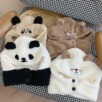 winter cute bear lamb panda ear warm plush hat scarf integrated cartoon headgear trend beanies men womens hats caps apparel