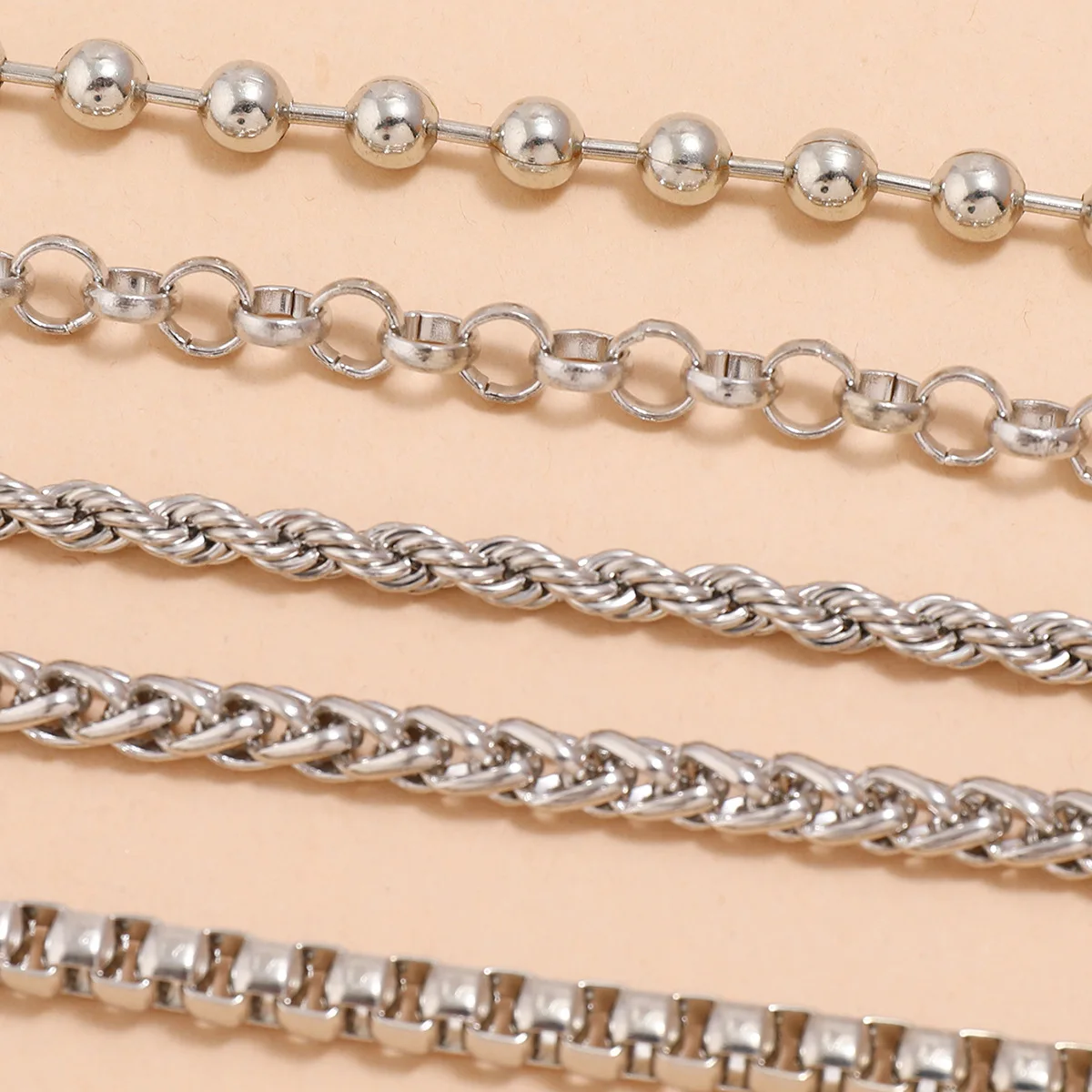 

Multilayer 5PCS/set Box Chain Bracelets Bangles Women Men Silver Spiral Charm Beads Bracelet Sets Couples Vintage Boho Jewelry