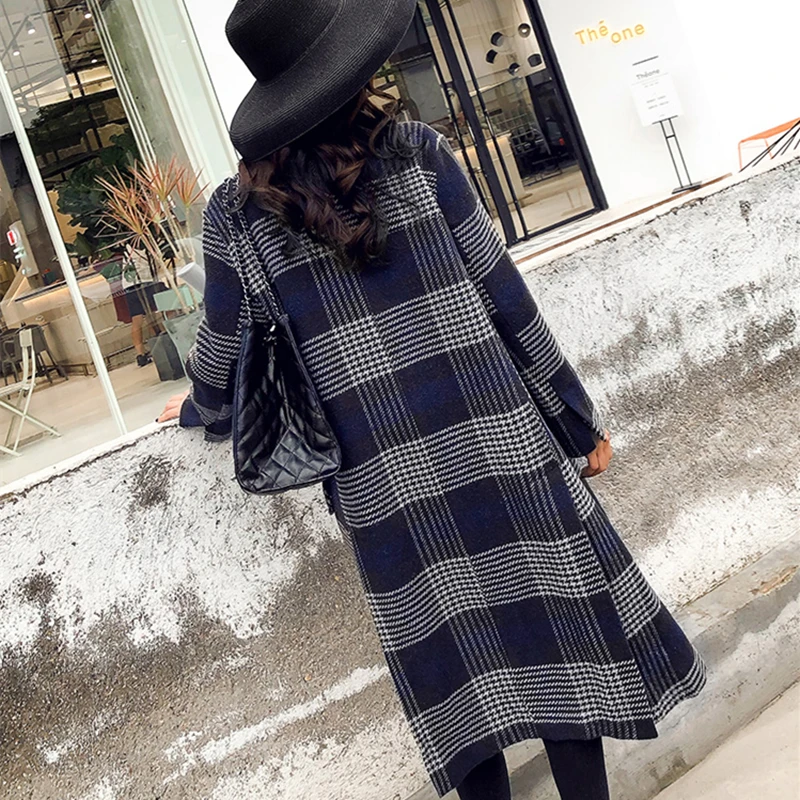

Blends Women Wool New Fashion Long Sleeve V-Neck Hidden discount Loose Coats Pockets Ladies Warmth Grid printed Woolen Coat CY