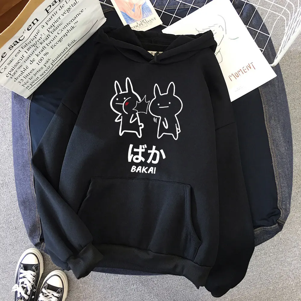 

Japanese Style Pullover Harajuku Baka Rabbit Slap Japan Anime Casual Hodded Jacket Cute Thick Female Hoodie High Quality Clothes