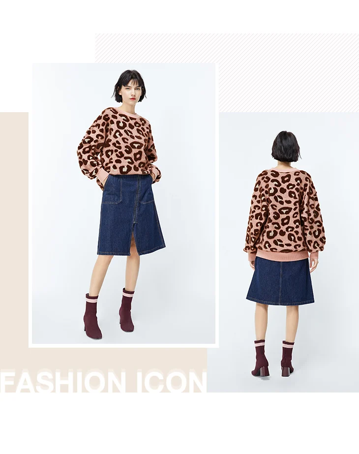 ONLY2019 sets new winter loose leopard long-sleeved sweater knit female | 119313543