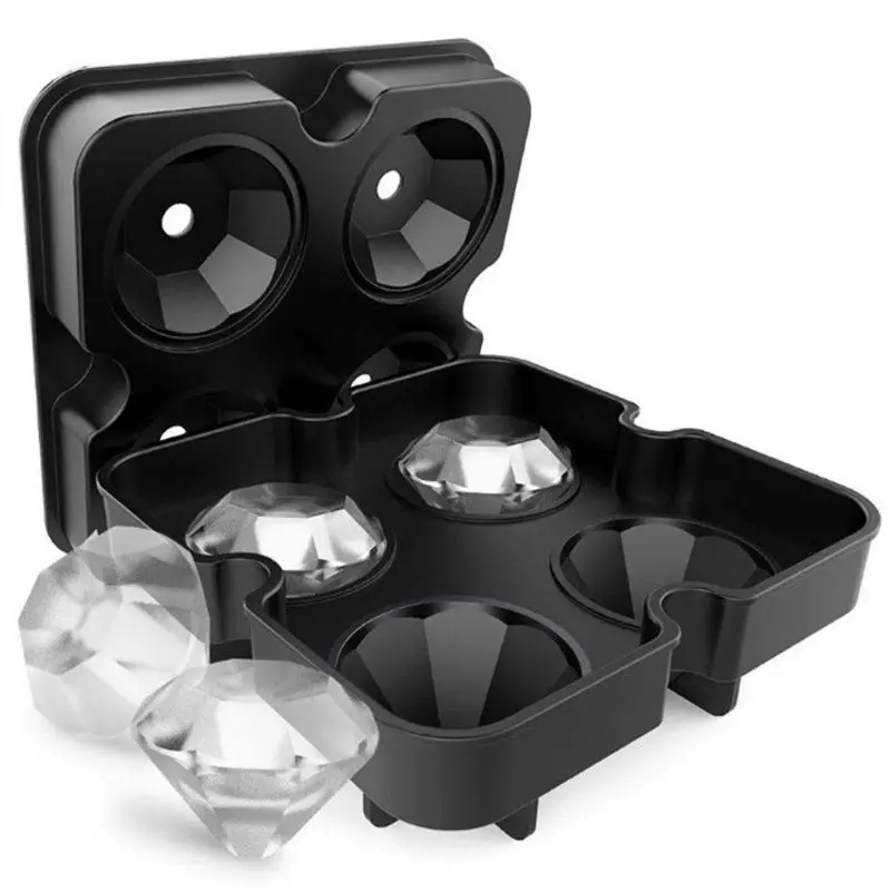 4 полости алмазной формы 3D IceMold Maker бар вечерние силиконовые лотки кухонная
