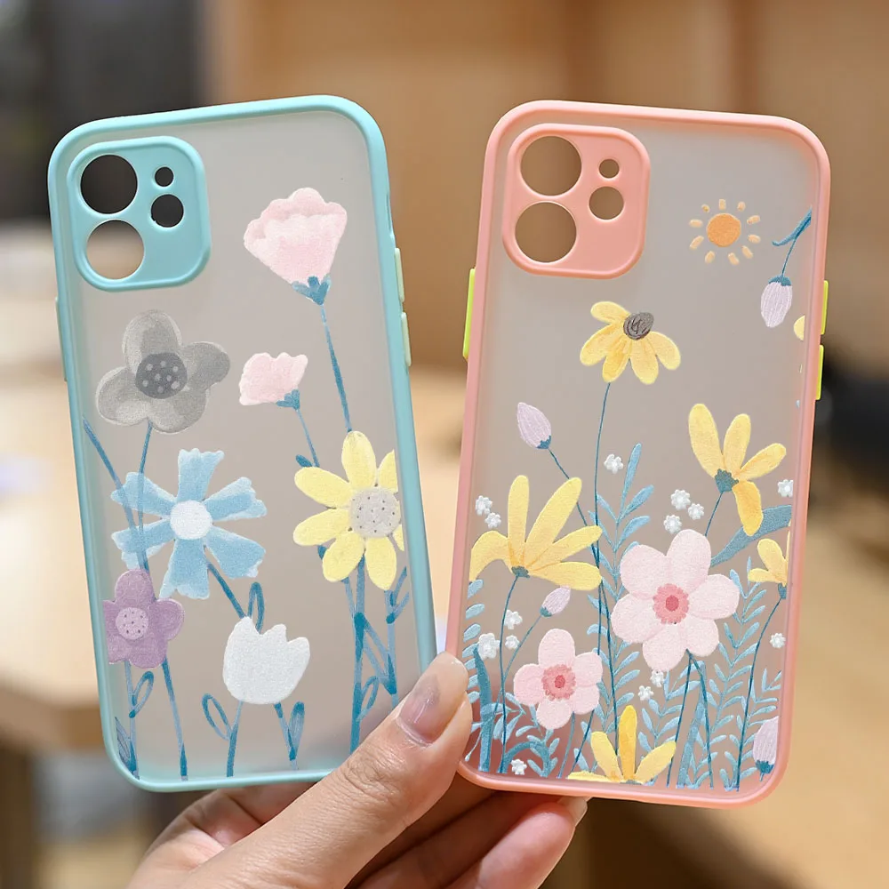 

Colorful Flowers Pattern Matte Hard Cover Case for iPhone 11 12 13 Pro Max Mini SE X XS XR 6 6s 7 8 Plus Fundas Para Girls Shell