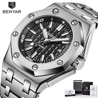 benyar design brand luxury men watches man full stainless steel quartz watch men waterproof fashion business luminous wristwatch