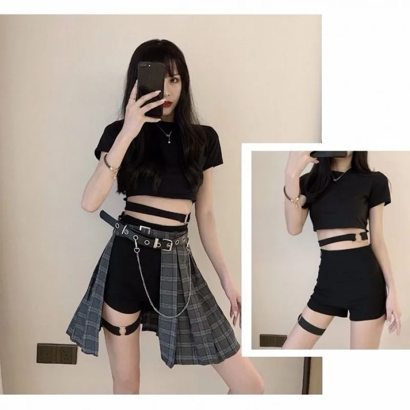 Топ с коротким рукавом и юбка комплект одежды женский костюм из двух предметов