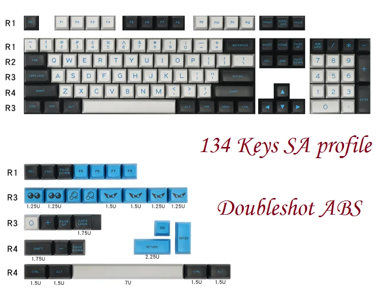 MAXKEY keycaps SA двойная съемка ABS keycap 134 клавиши doubleshot для механической клавиатуры cherry