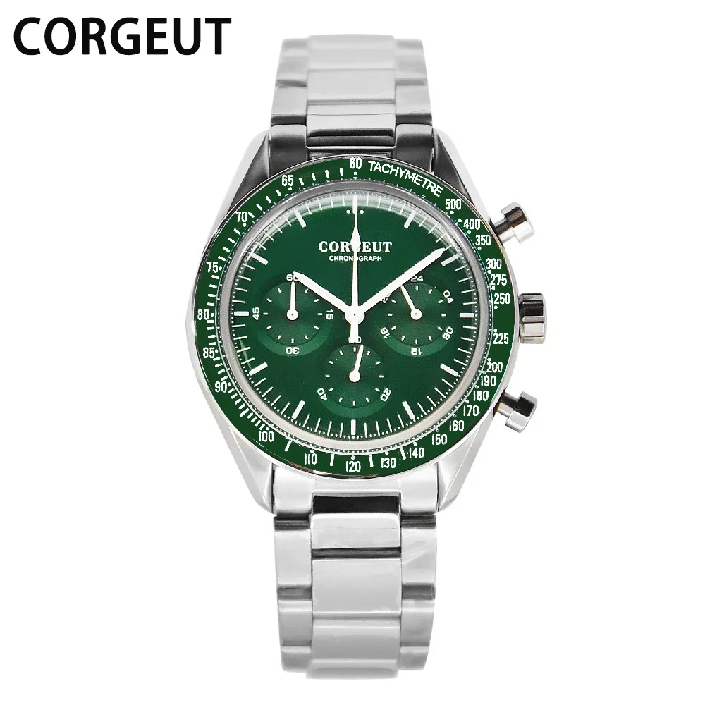 Men Wrist Watch Luxury CORGEUT top brand Mens Stainless Steel chronograph Quartz Watches Men Business Fashion Мужские часы