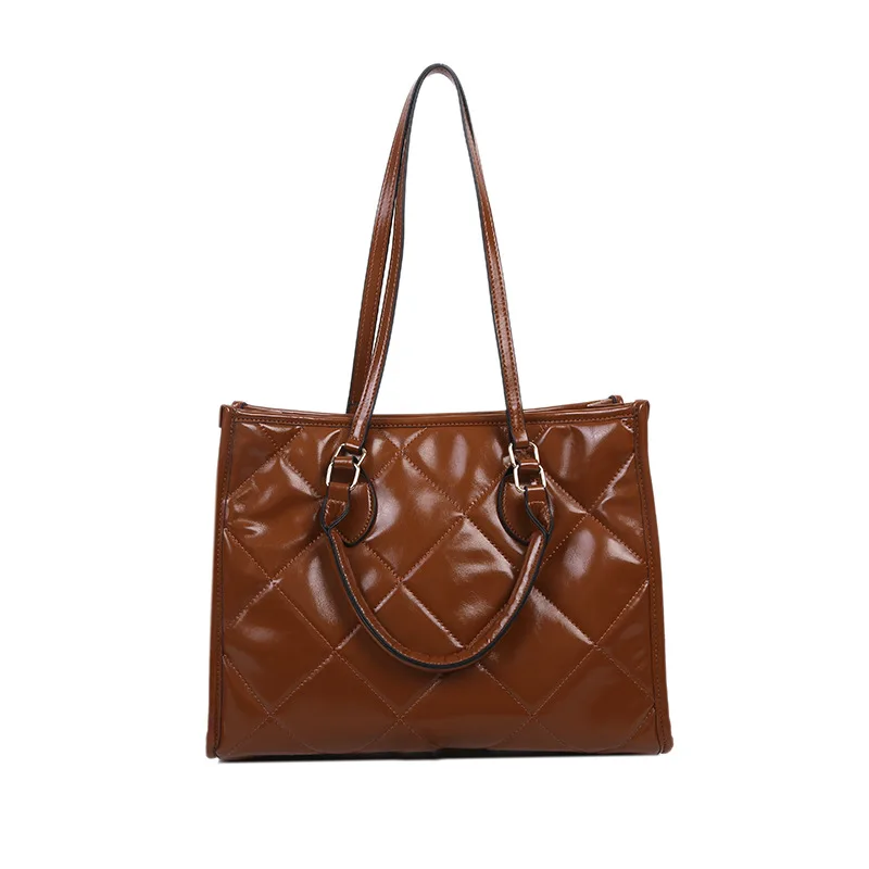 

Large Women's Bag 2021 Texture Portable Women's Bag Shoulder Underarm Bag Rhombus Embroidery Thread Easy Matching Tote Bag
