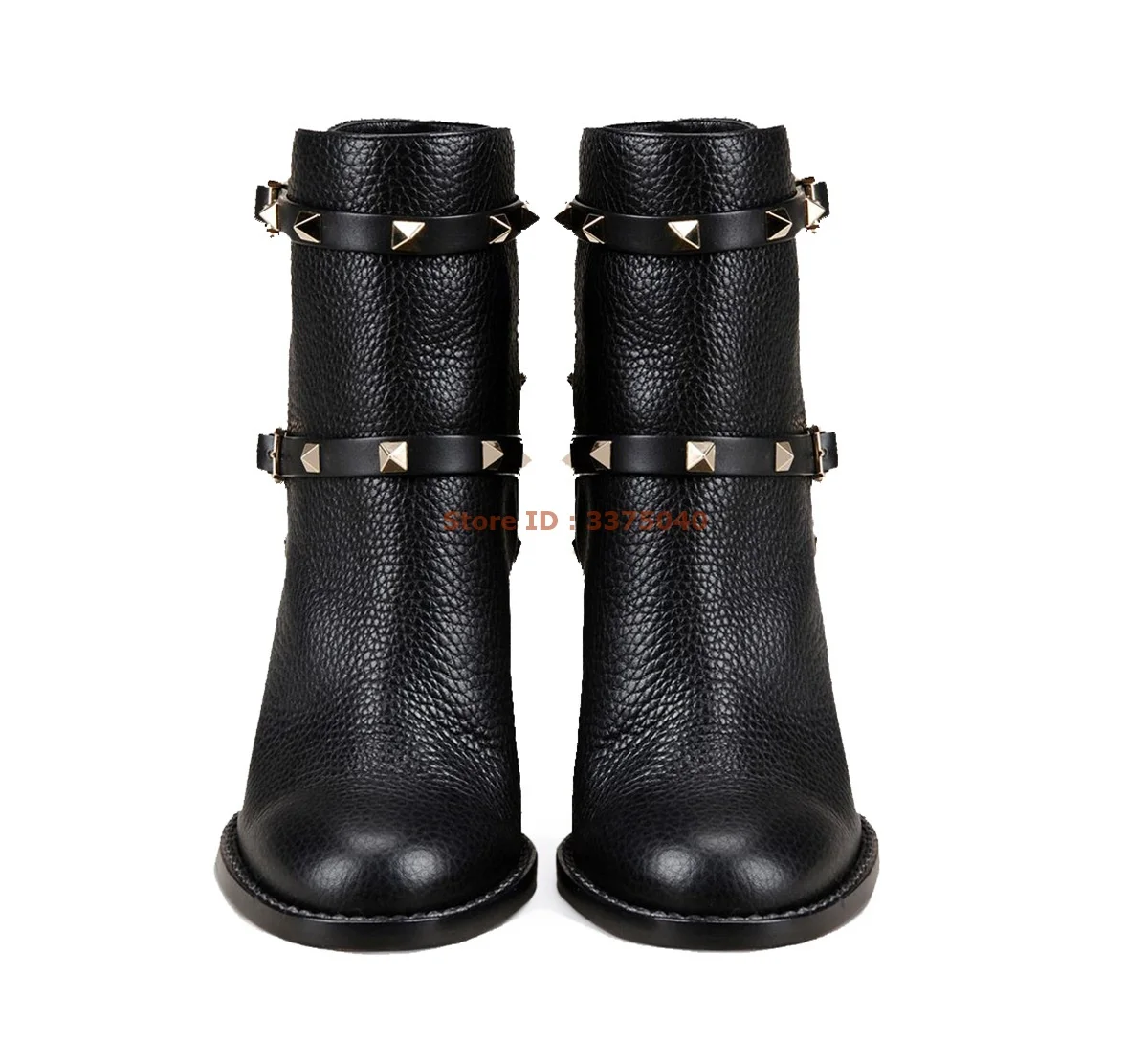 

Women's Boots High Thick Heel Ankle Boots Metal Buckle Black Rivets Handmade 2021 Autumn and Winter New Boots