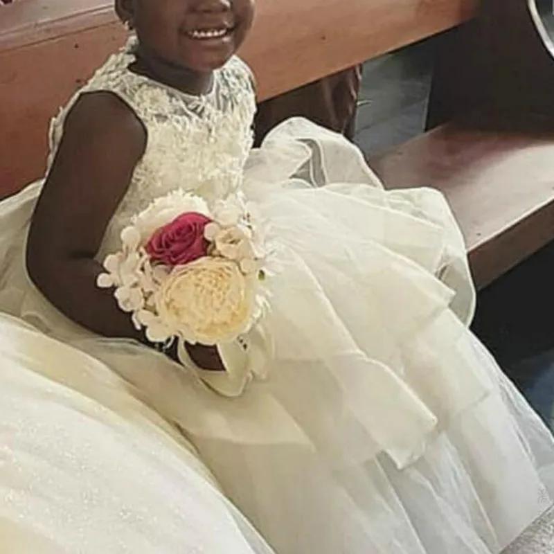 Белые Свадебные Платья с цветочным узором для девочек Кружевные вечерние платья