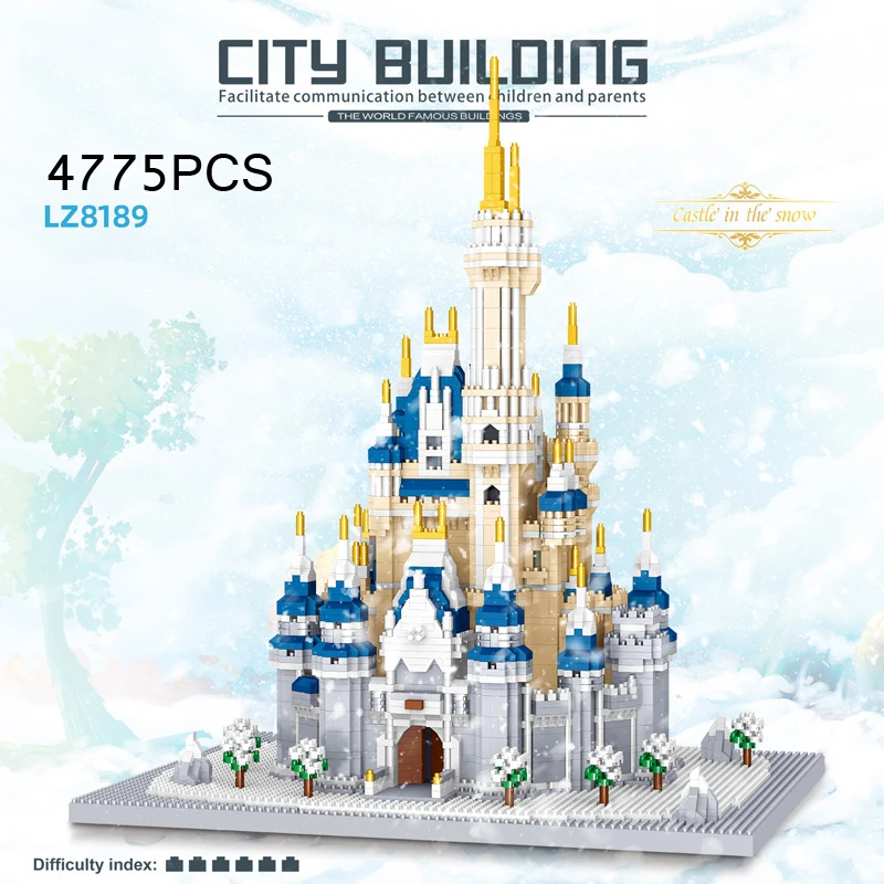 

Create fairy tale building brick world famous Fairyland Castle in the snow micro diamond block model nanobrick toy collection