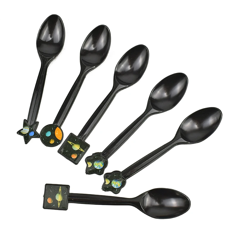 6pcs spoon Космическая тема, вечерние одноразовые столовые приборы, детские украшения для вечеринки в честь Дня рождения, для мальчиков, Детские вечерние принадлежности, столовые приборы, баннер - Цвет: 6pcs spoon