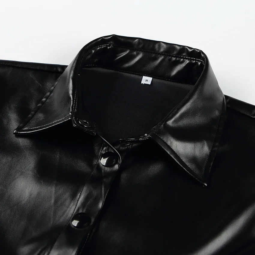 

Leather Shirts Dress Casual Ladies Lapel Buttons Black PU Dresses With Belt New Winter Autumn Long Sleeve Women Slim Fit Dress
