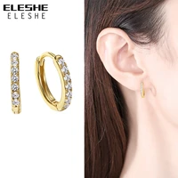 eleshe 925 sterling silver huggies earrings with cubic zirconia circle hoop earring for women wedding party fine jewelry 2021