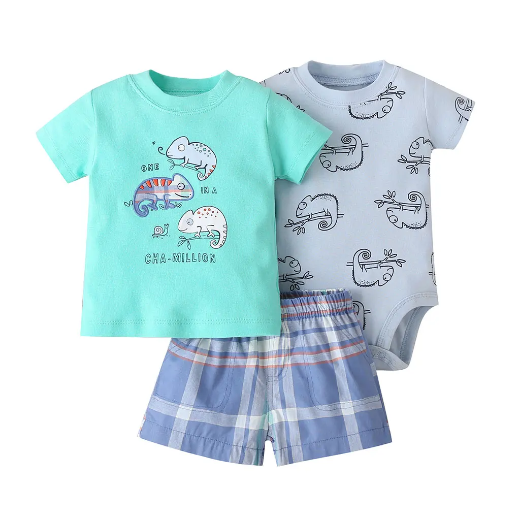 summer outfit for baby boy short sleeve T shirt tops+bodysuit+shorts newborn girl clothes set new born clothing suit 2021 | Детская