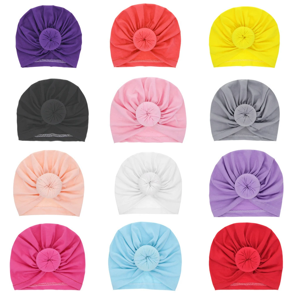 1 PCS Infant Solid Cotton Pellet Turban For Girls Spandx Stretchy Beanie Kids Hat Baby Cap New Born Newborn Photography Props | Детская