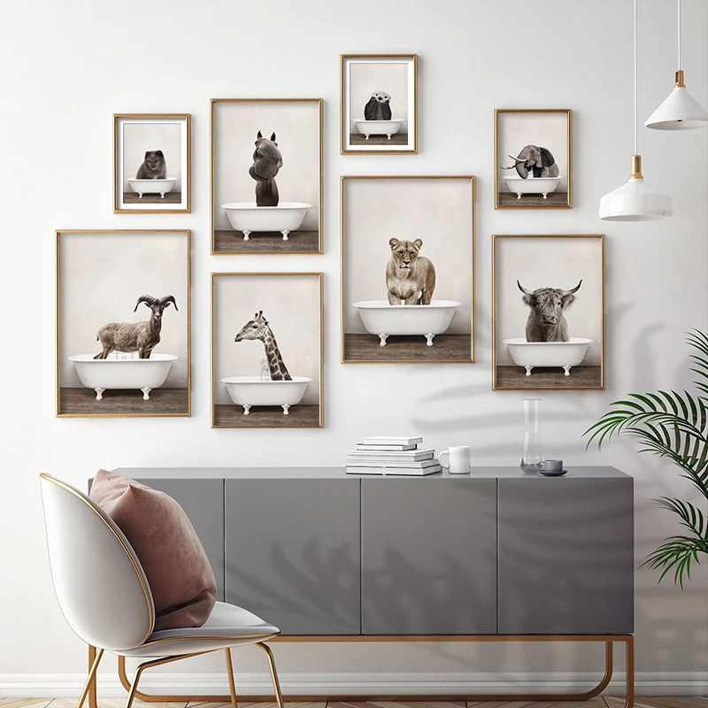 Детская живопись слон Лев Жираф ванная детская Настенная картина холст плакаты