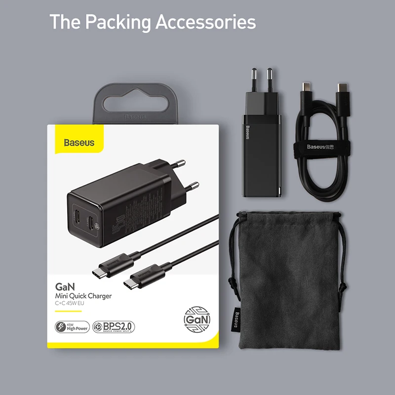 baseus 45w gan usb quick charger for iphone support scp qc3 0 pd3 0 fast charging for xiaomi travel quick charger for laptop free global shipping