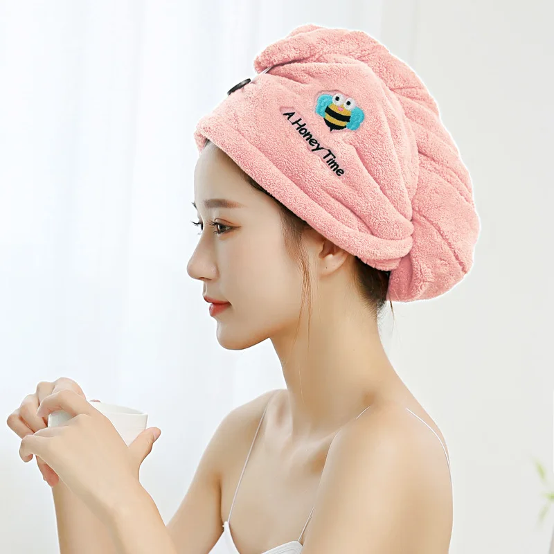 

Soft Embroider Microfiber Hair Towel Thickened Absorbent Quick Drying Hair Towel Shampoo Towel Turban Head Wrap Bathing Tools