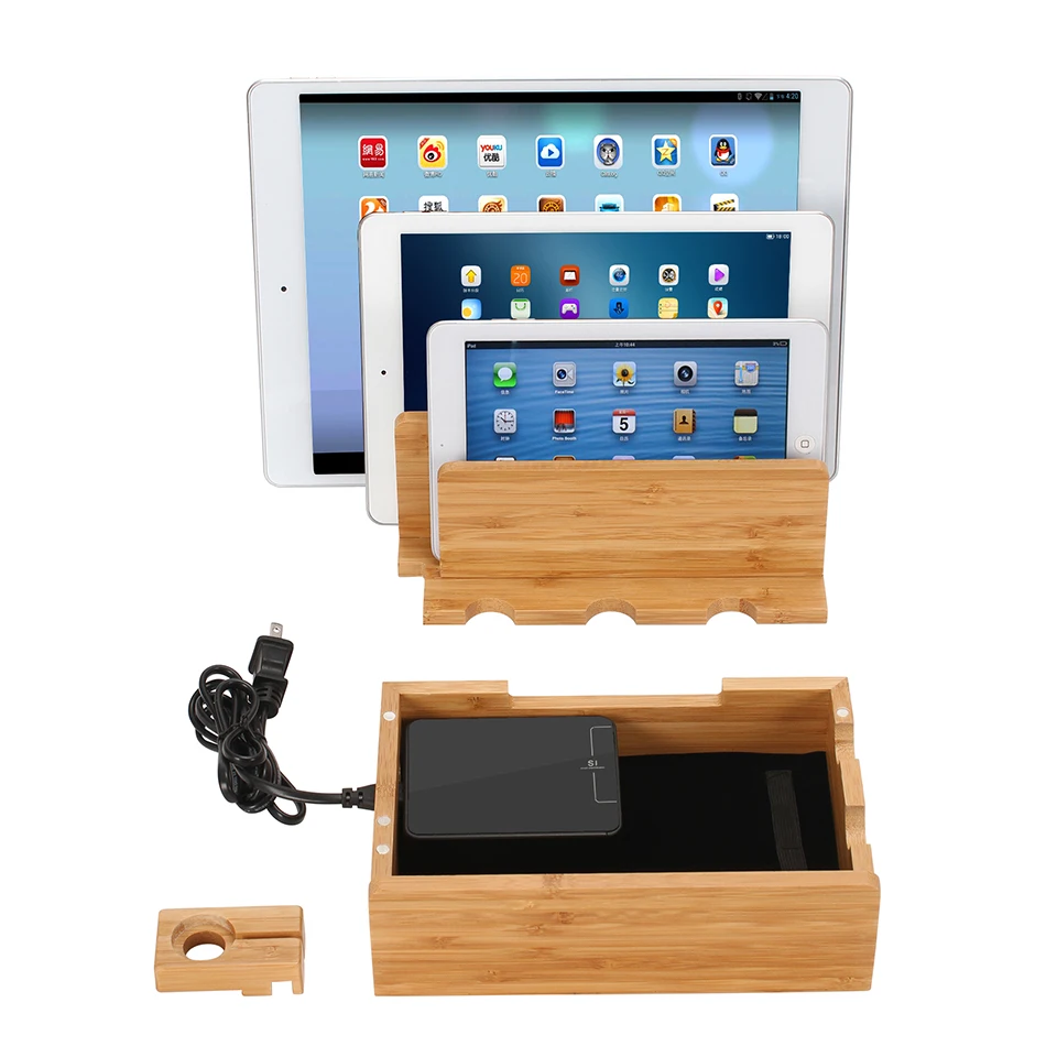 ICozzier 4 слотовая бамбуковая подставка для часов съемная многоустройственная