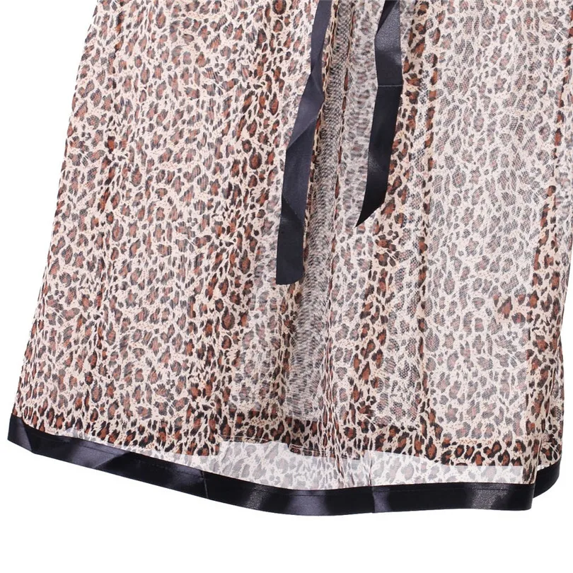 Леопардовая шелковая ночная рубашка сексуальное нижнее белье кружевное женское