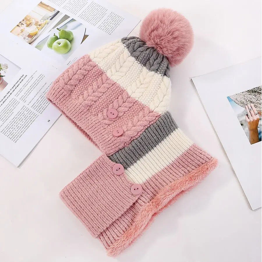 Skullies Beanies, шапка, зимние шапки, женская вязаная шапка, теплая меховая шапка с помпоном для женщин, высокое качество, маска для девочек, Лыжные шапки - Цвет: pink