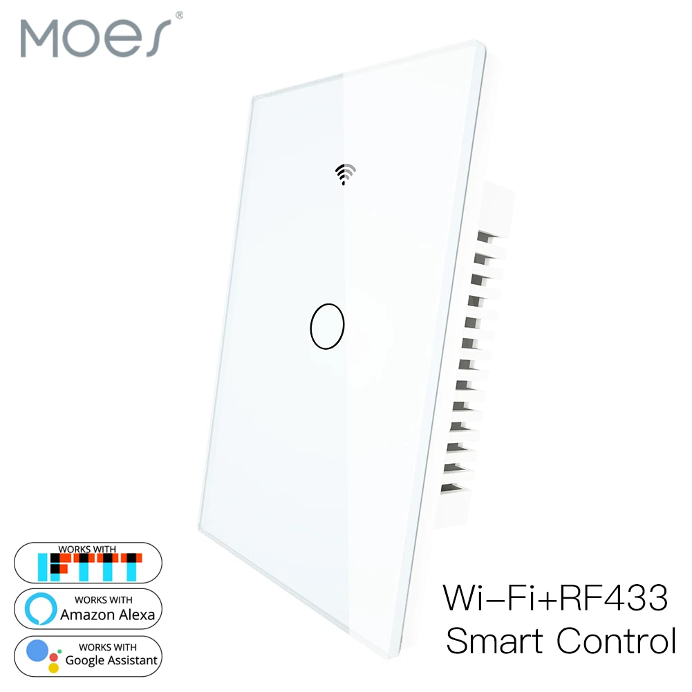 RF433 WiFi умный настенный светильник с сенсорным выключателем, стеклянная панель США, смарт-жизнь, приложение Tuya, пульт дистанционного управления, работает с Alexa Google Home, 1 комплект