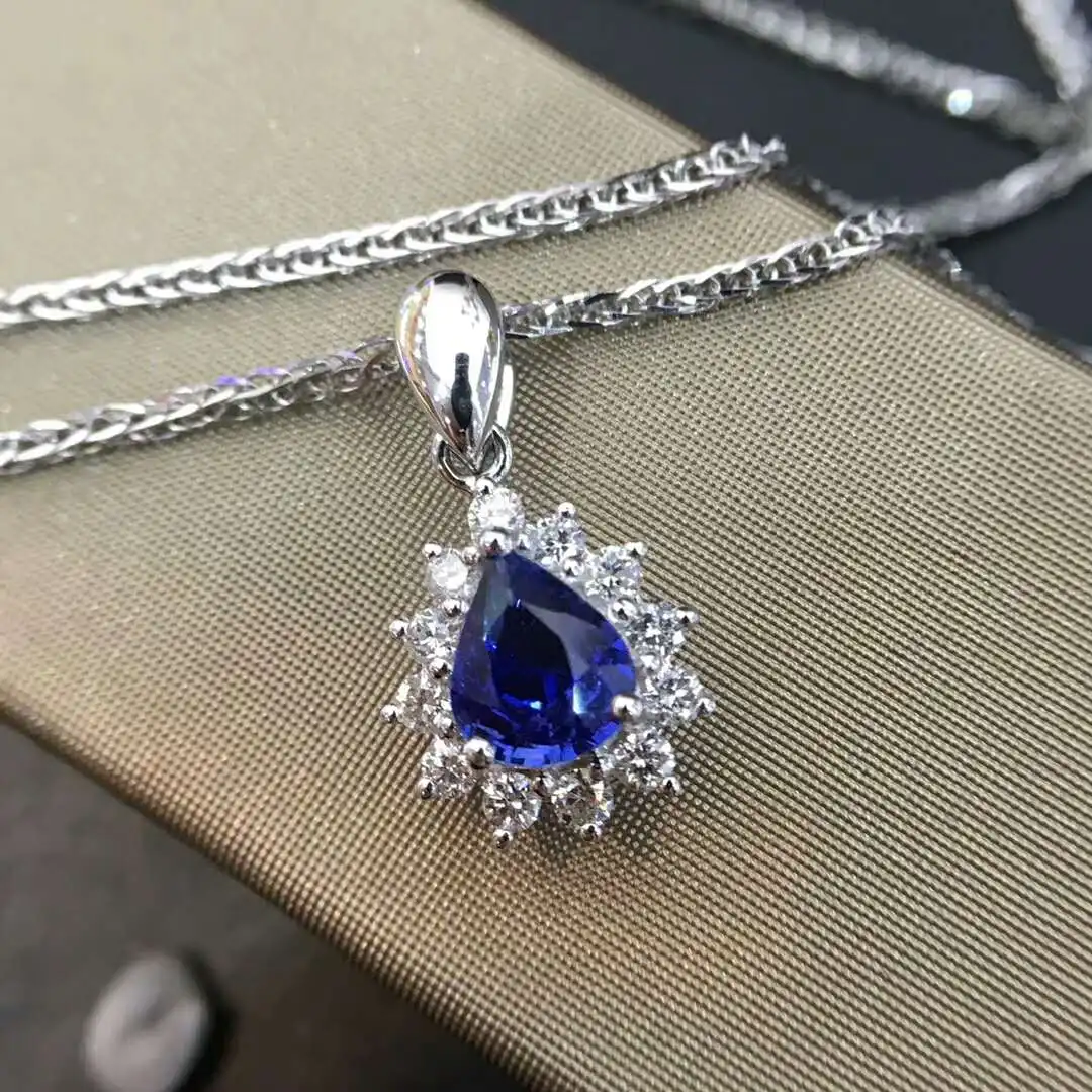 

Starfield 18K White Gold 0.21carat Diamond Encrusted Sri Lanka 0.14g Sapphire Pendant Necklace with Chain for Women