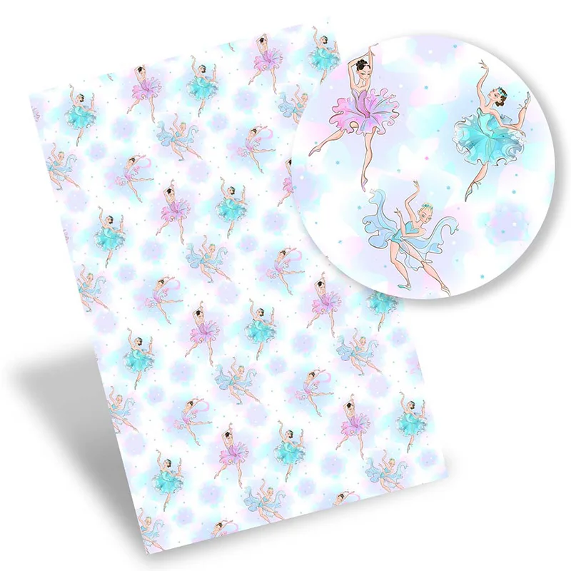 

Faux Leather Sheets Ballet Girl Synthetic Leather Printed Vinyl Fabric Bow Making Bag Purses DIY Handbag Supplies 22*30cm/Pc
