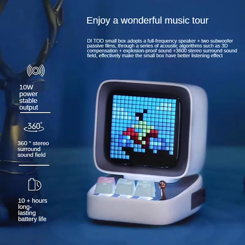 

Divoom Ditoo Retro Pixel Art Bluetooth Portable Speaker Alarm Clock DIY LED Display Board Holiday Gift Home Lighting