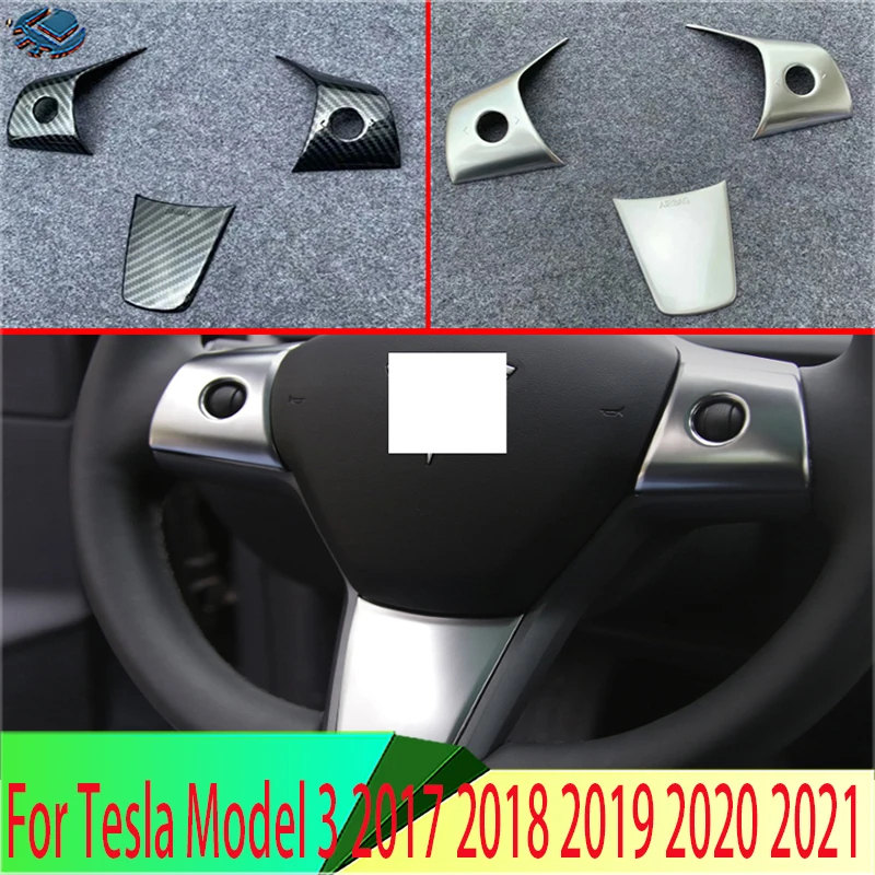 

For Tesla Model 3 2017-2022 ABS Chrome Steering Wheel Panel Cover Bezel Trim Insert Badge Molding Garnish
