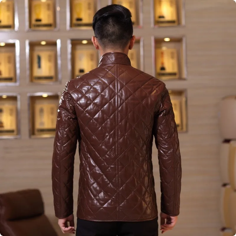 Новинка зимы 2020 мужские теплые пальто из натуральной овечьей кожи на утином пуху