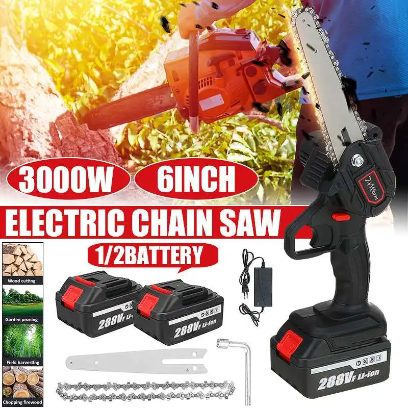 

3000W 6In Mini Electric Saw Chainsaw Cordless For Fruit Tree Woodworking Garden Tools Hand Held Wood Cutters For Makita Battery
