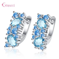 100 real 925 sterling silver europe style shiny blue cz hoop earrings for women high quality silver fashion charming jewelry