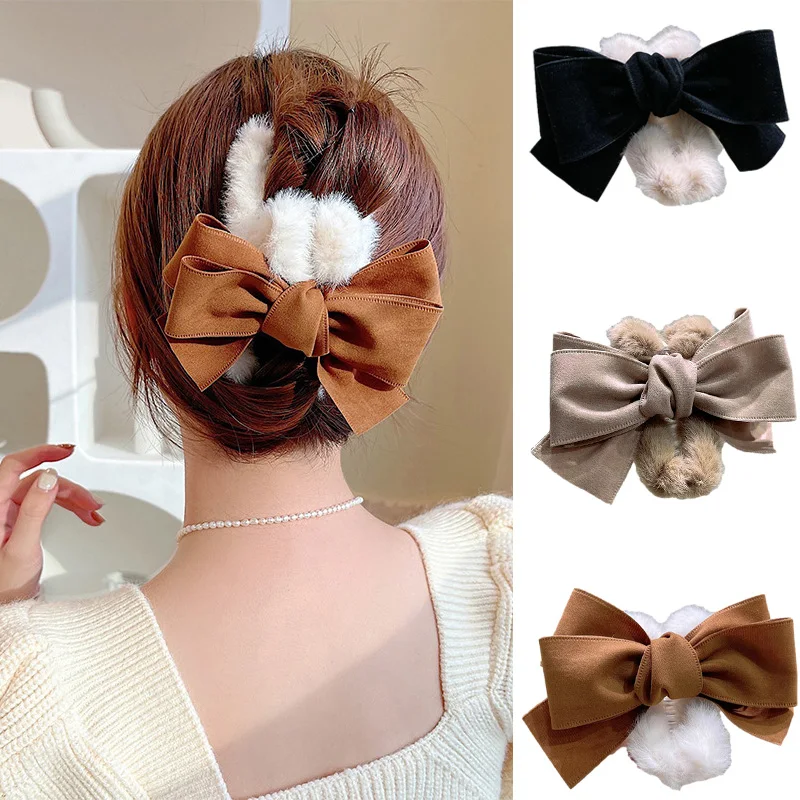 

Autumn Winter Plush Bows Hair Claw Clip For Women Large Hair Claws Shark Clips Hair Clips Vintage Hairpin Bow Barrettes Female