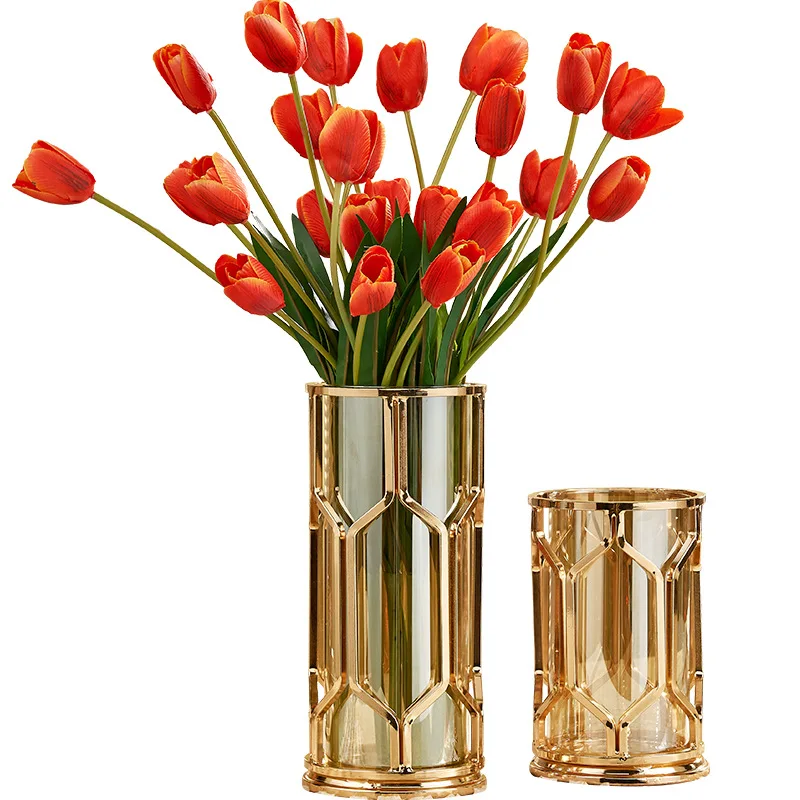 

Creative American Glass Candle Holders Iron Vase Metal Gold Candlestick Living Room Flower Table Decorations Gift