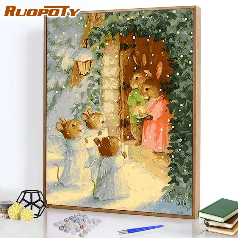 

RUOPOTY DIY Painting By Numbers Beautiful Flowers Gift HandPainted Oil Painting Modern Home Art Canvas Colouring 60x75cm