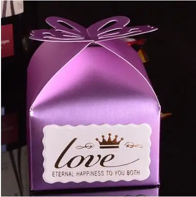 Purple love 100 шт, свадебные подарочные коробки для конфет с бабочкой, вечерние, фиолетовые - Цвет: Purple love
