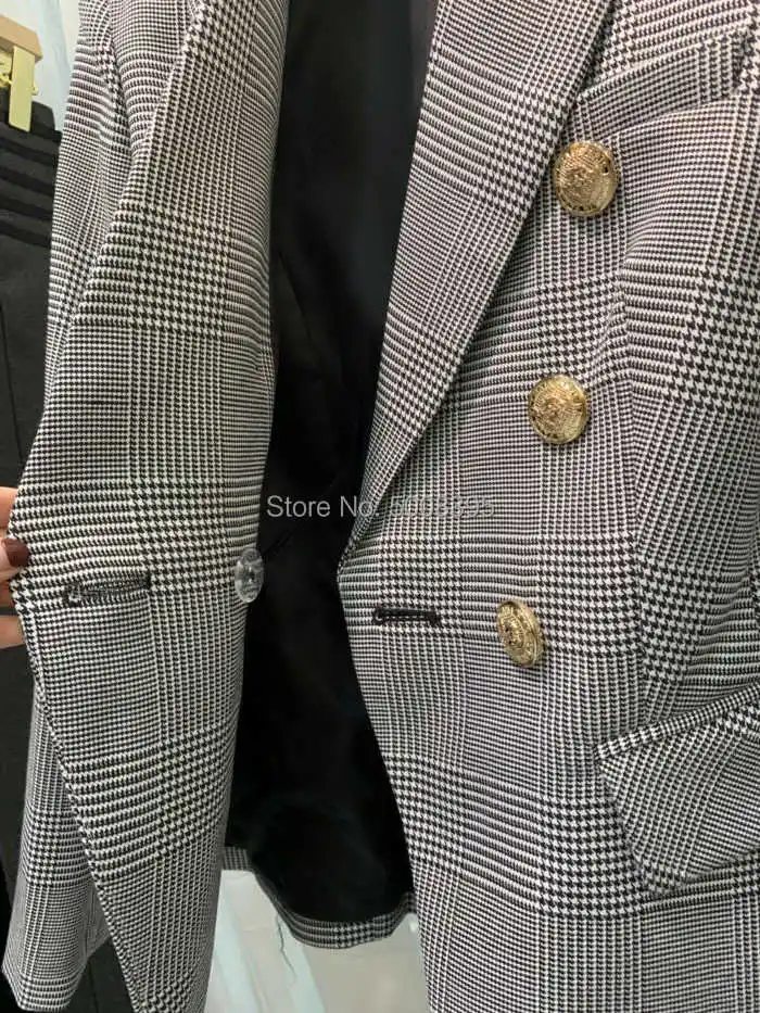 

TOP QUALITY Black White Houndstooth CHECK Blazer Double Breasted Gold Button 3A class blazers Woman 2021ss