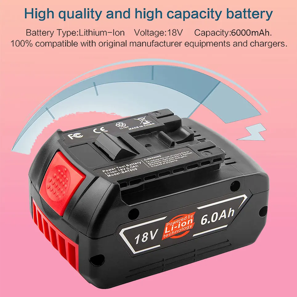 

2021 батарея BAT609 18 в 6000 мАч, сменная литиевая батарея Bosch 18 в, батарея BAT609 BAT610G BAT618G BAT619, аккумуляторная батарея для электроинструмента